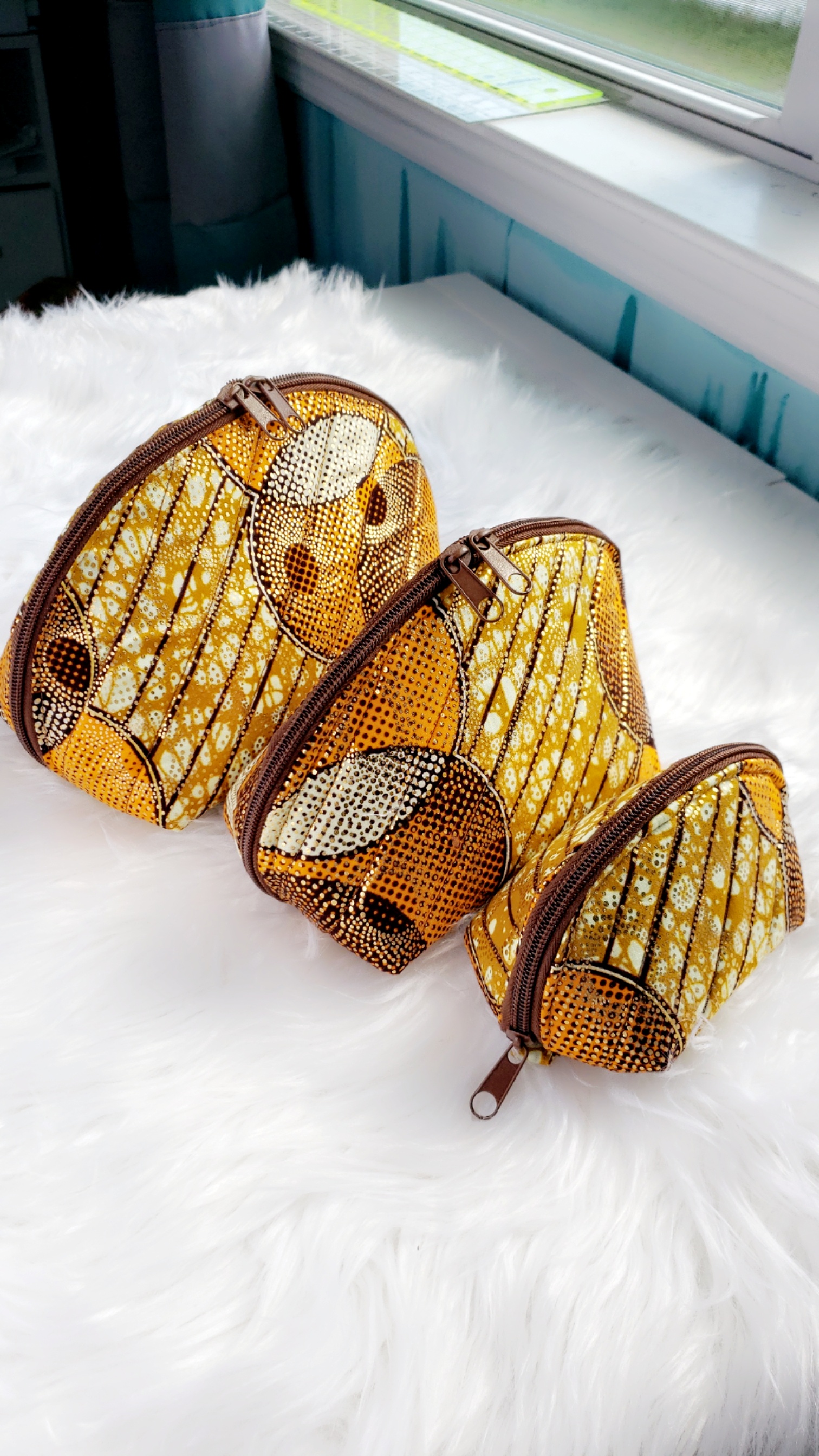 African Gold Print Cosmetic Bags