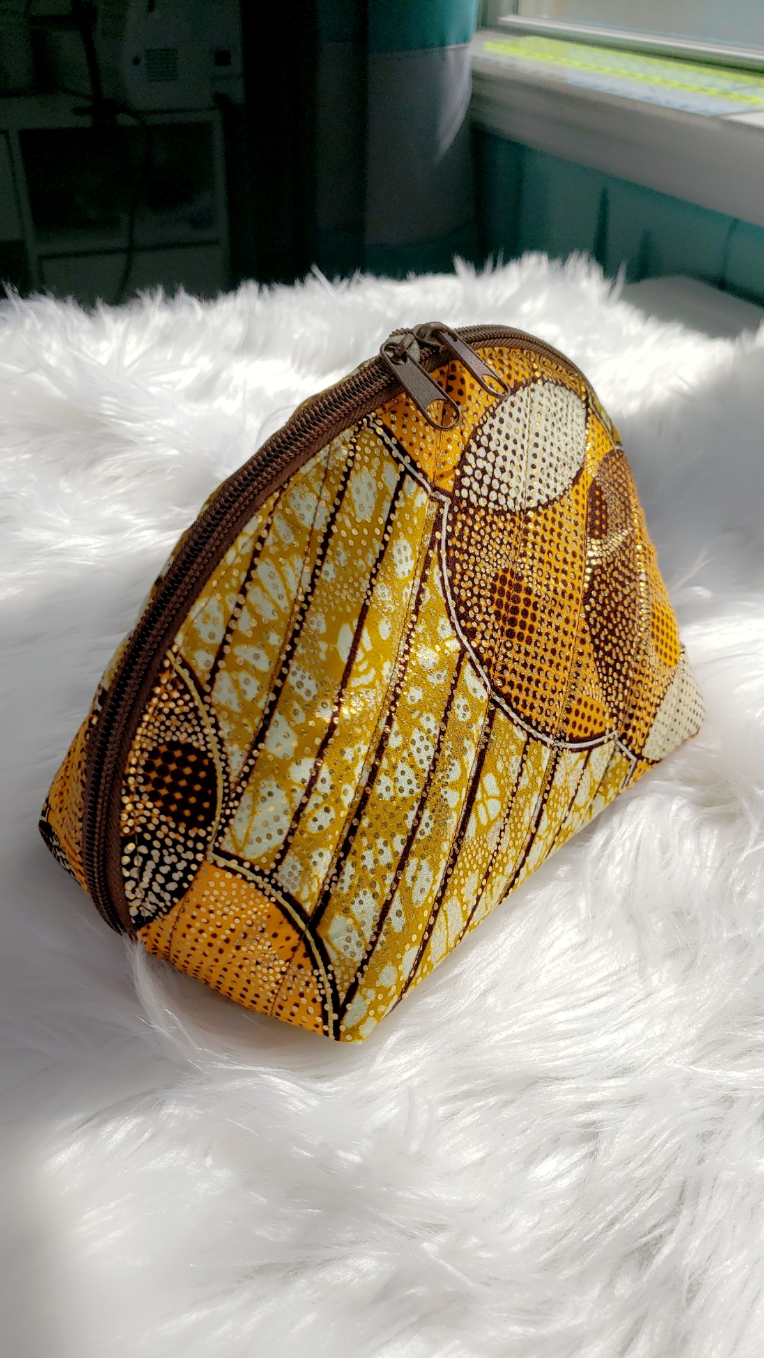 African Gold Print Cosmetic Bags