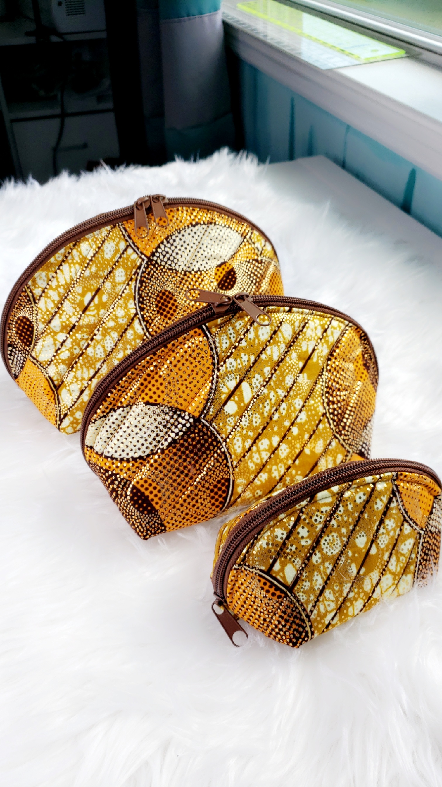 African Gold Print Cosmetic Bags