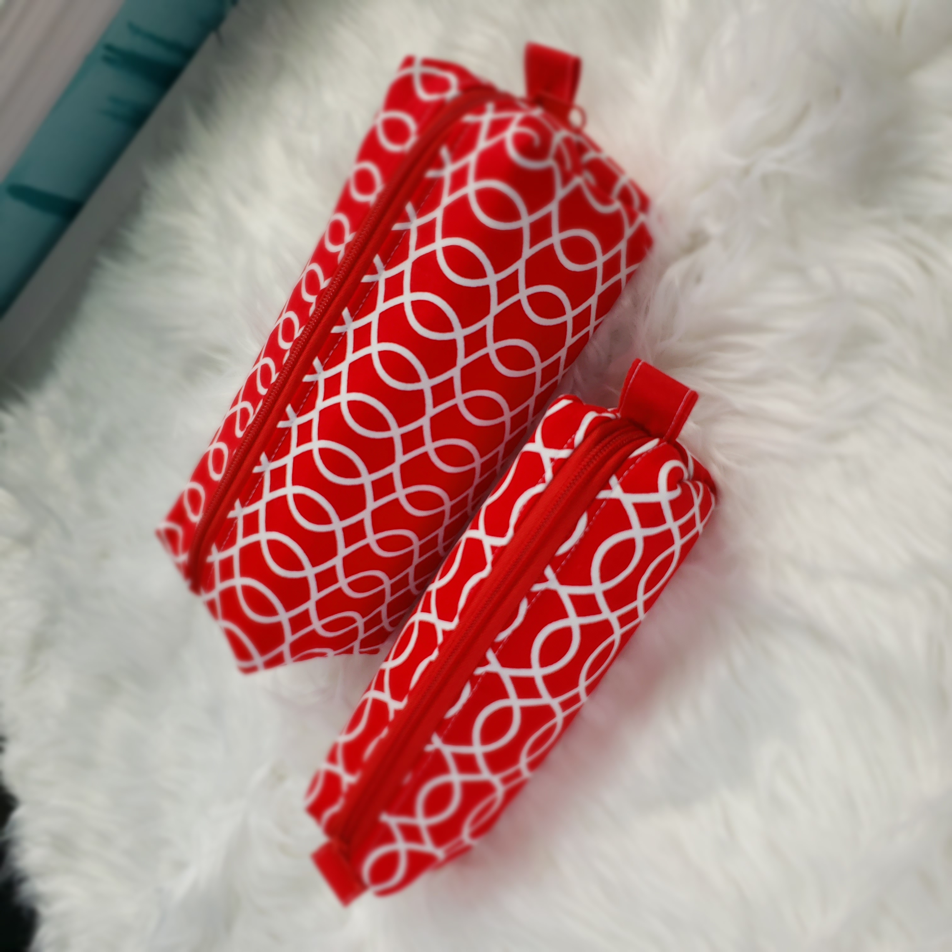 Red Geometric Pattern Makeup Accessories Cases