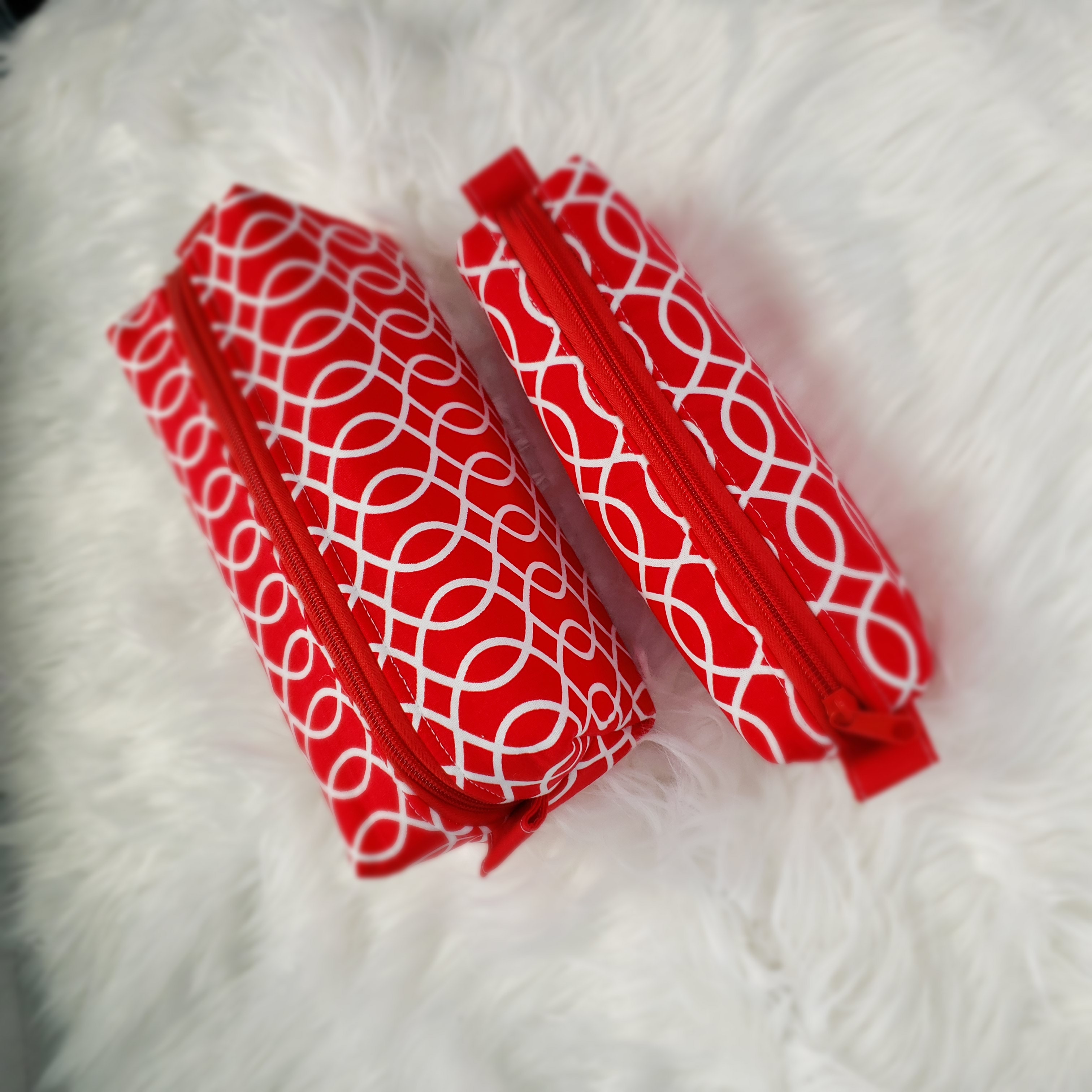 Red Geometric Pattern Makeup Accessories Cases