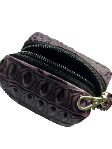 Mini Boxy Bag Burgundy Embossed Pouch Ear Buds Holder