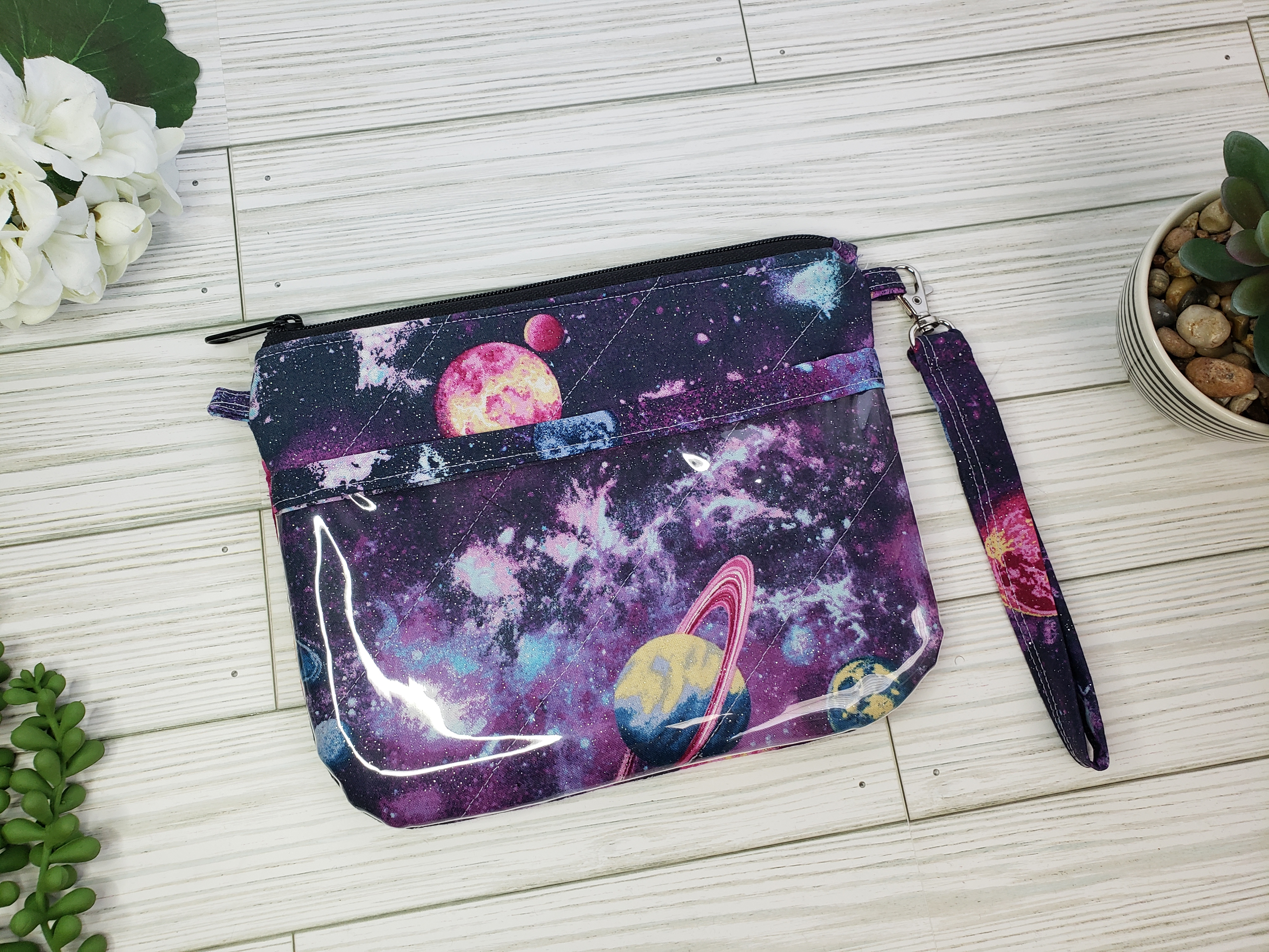 Galaxy Zipper Pouch w/ wrist strap
