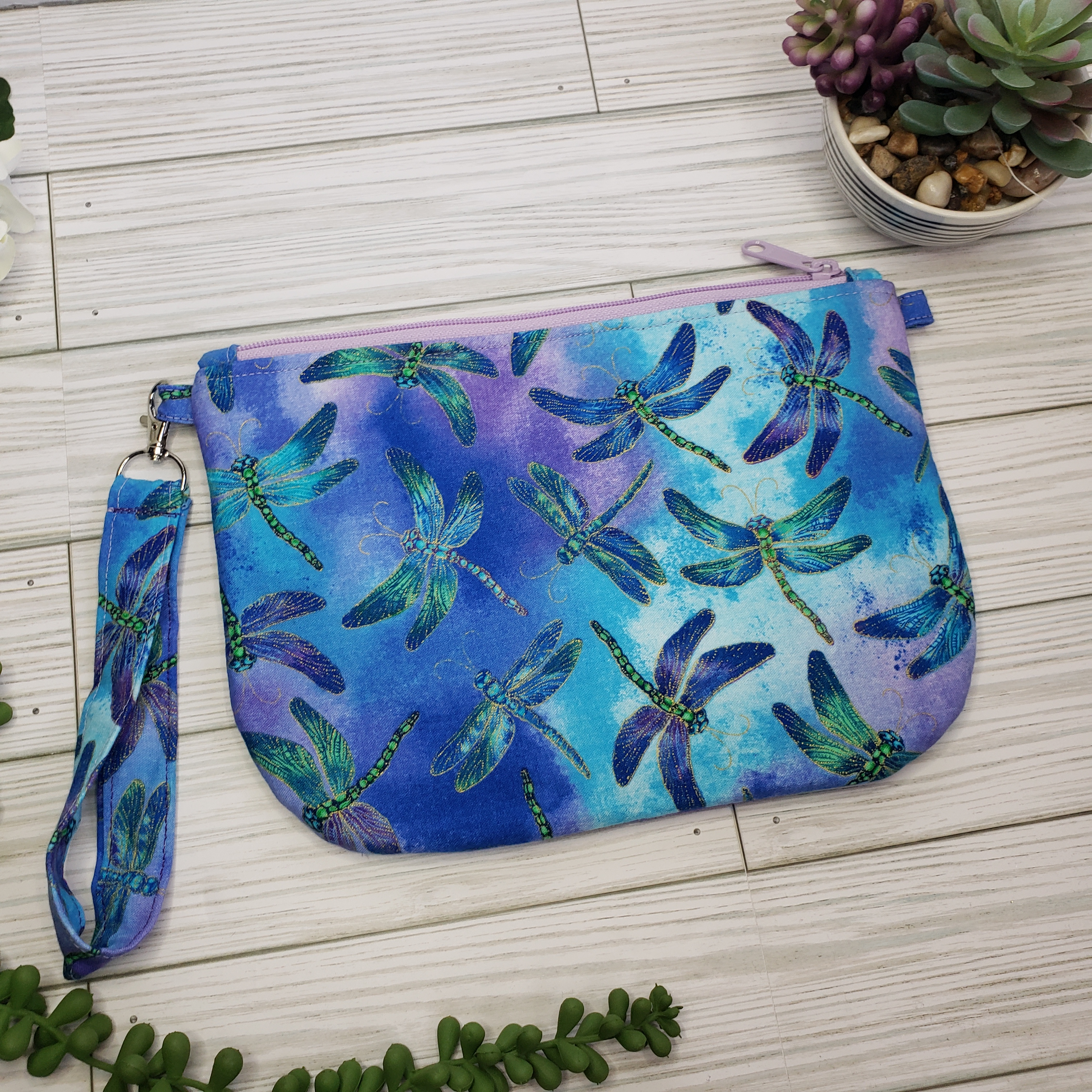 Dragonfly Zipper Pouch w/ wrist strap
