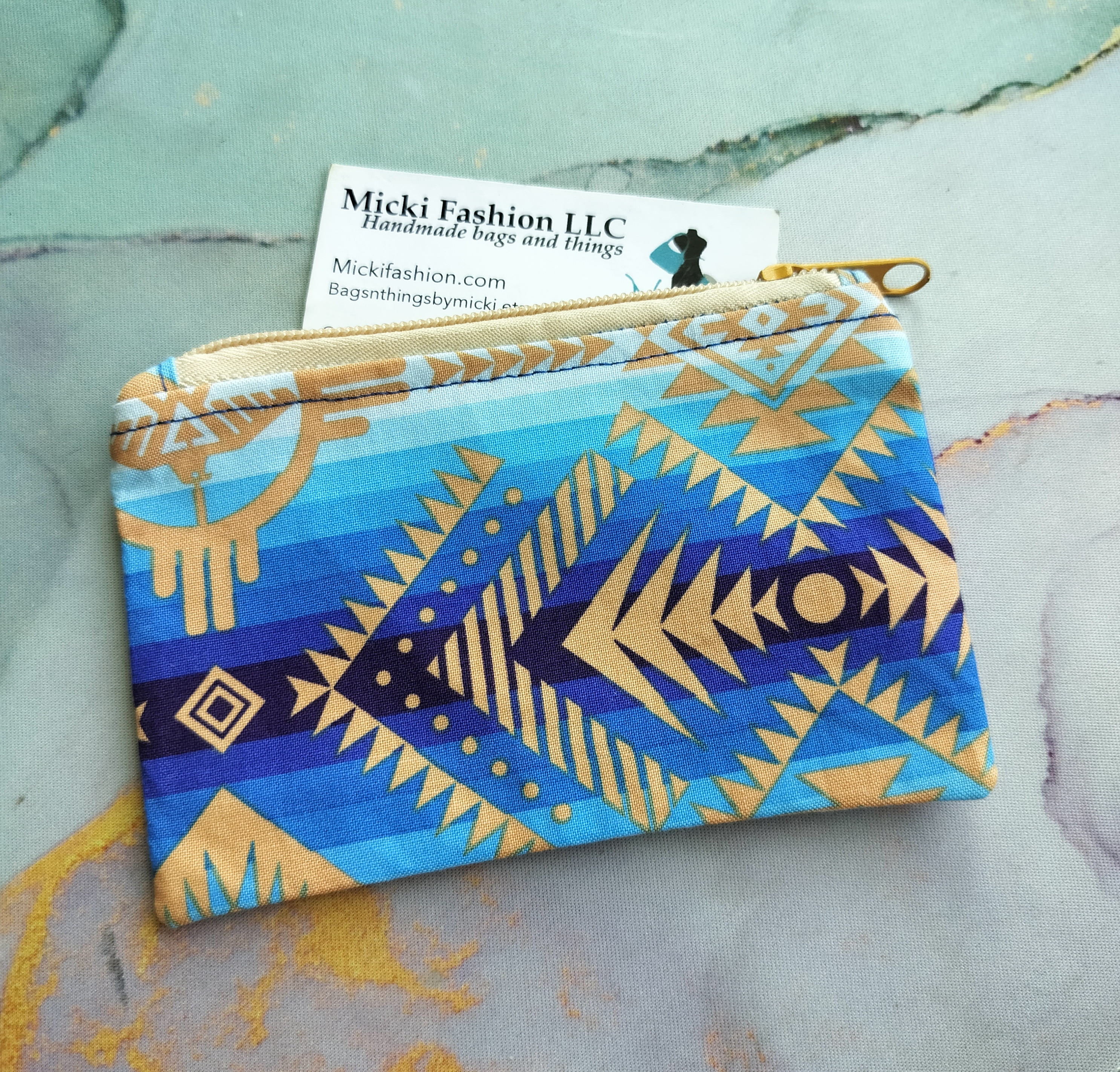 Tribal Blue Coin Purse Minimalist Wallet 