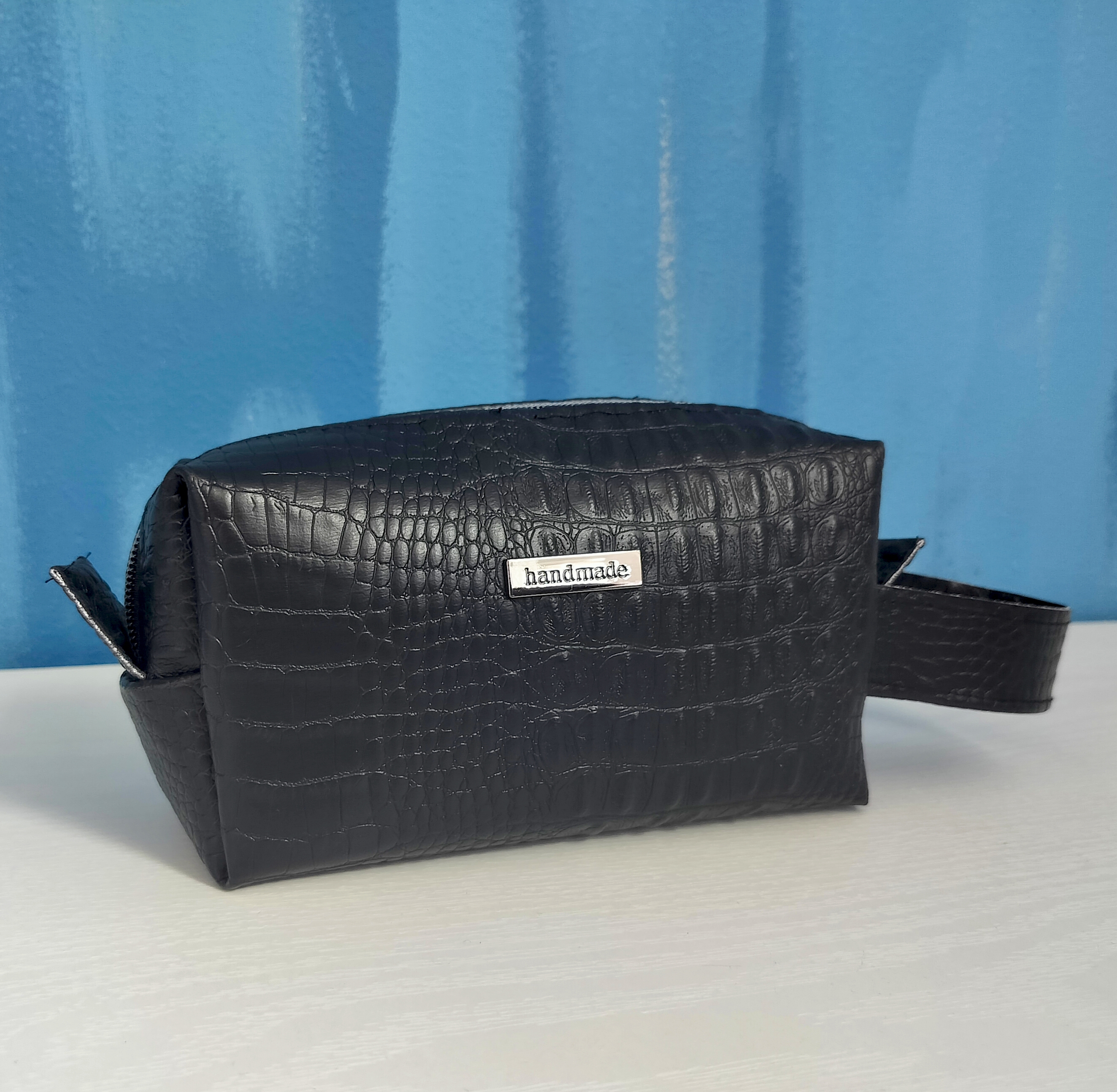 Black Matte Leather Toiletry Bag