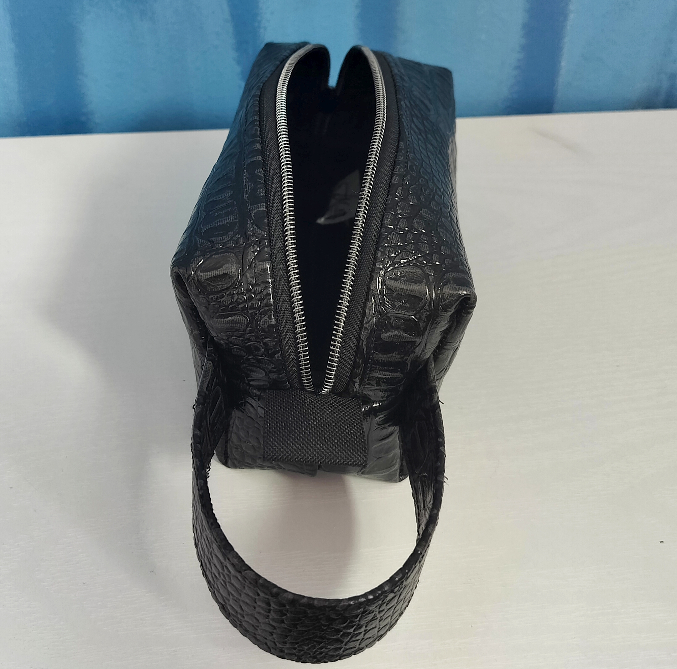 Glossy Black Leather Toiletry Bag