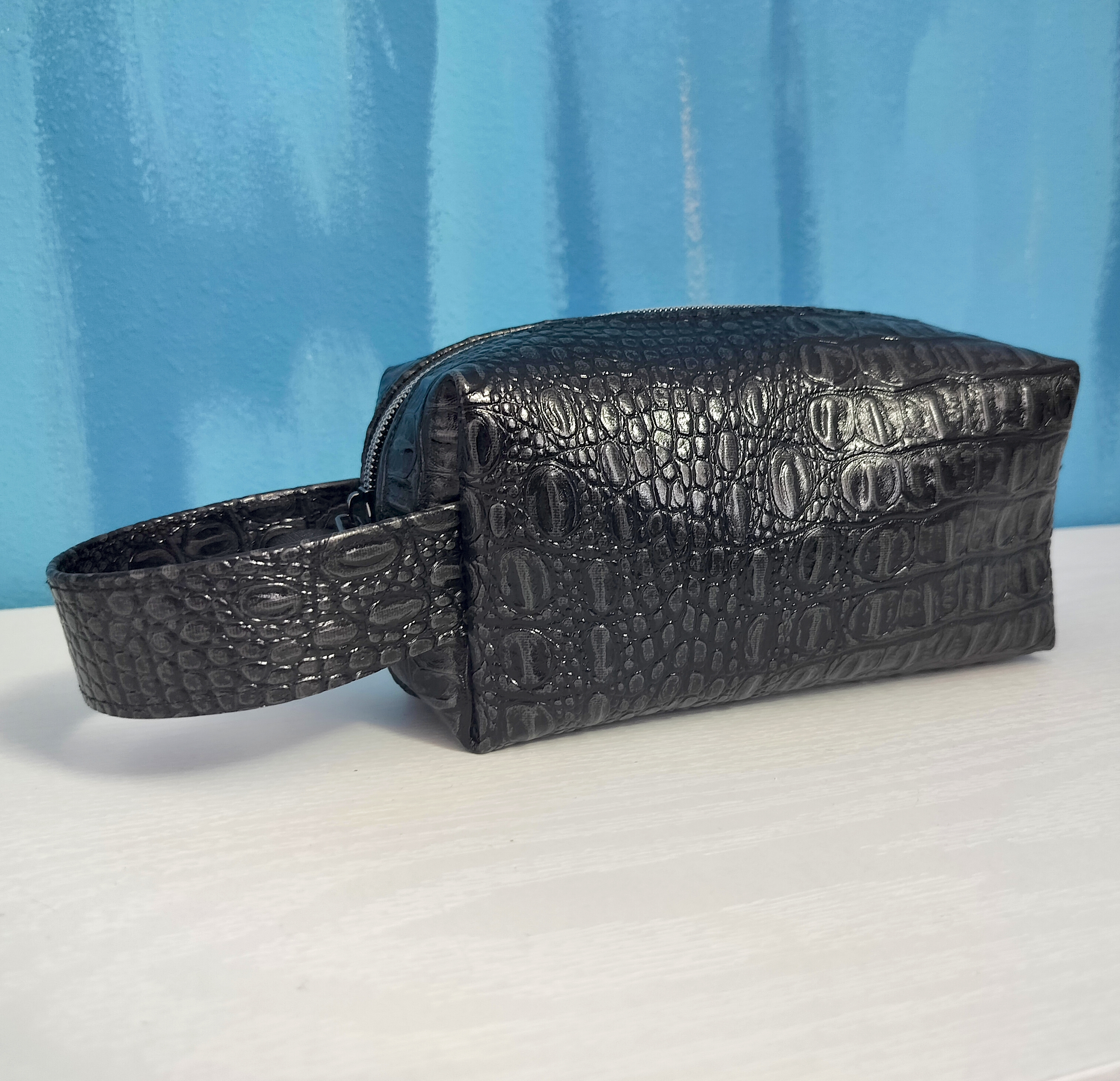 Glossy Black Leather Toiletry Bag