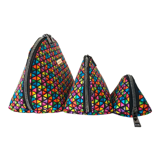 Colorful Triangles Clam Shell Pouch Set