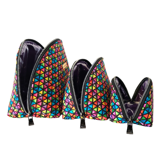 Colorful Triangles Clam Shell Pouch Set