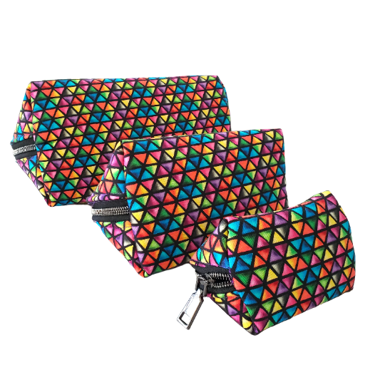 Colorful Triangles Clam Shell Pouch Set