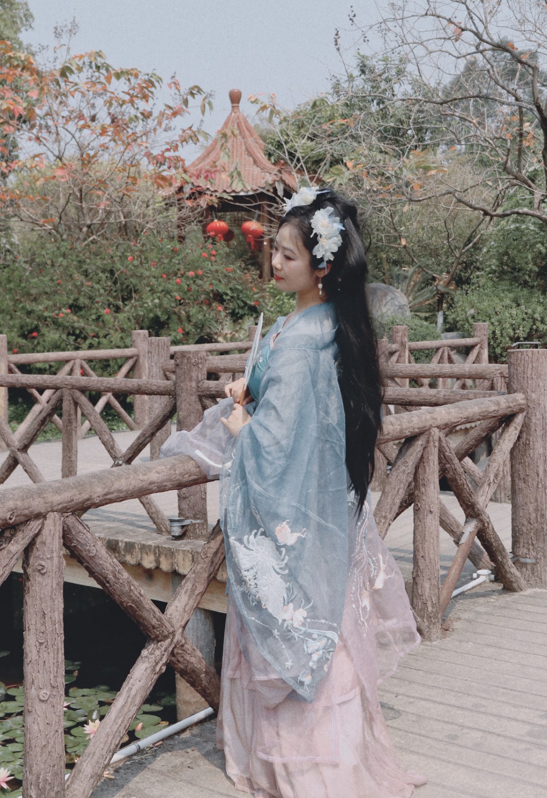 Tang-style Hezi Dress with Heavy Workmanship and Light Blue Full Embroidery