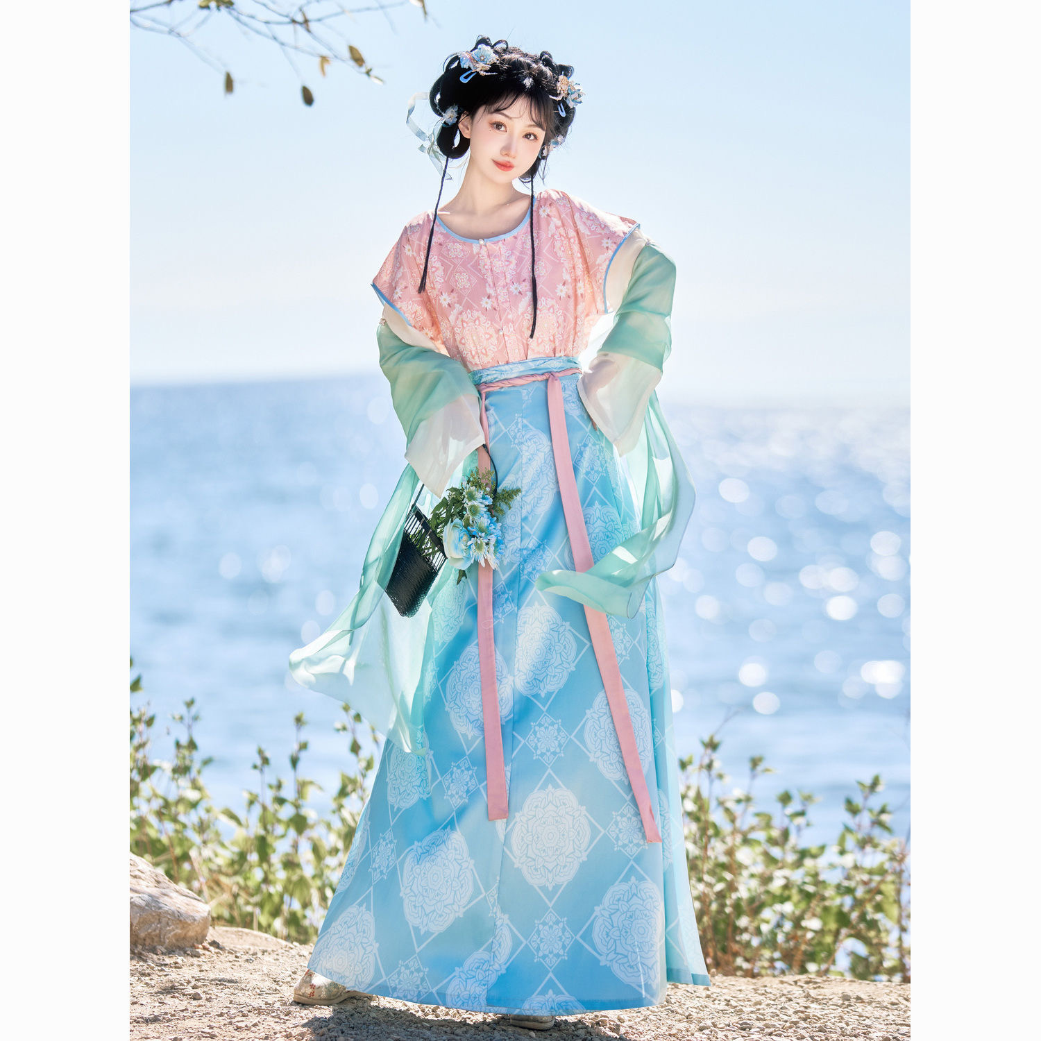 Adorable Tang-style Hanfu pink blue