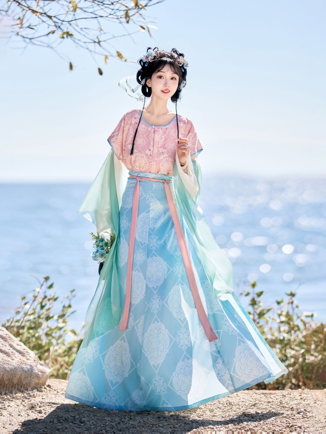 Adorable Tang-style Hanfu pink blue