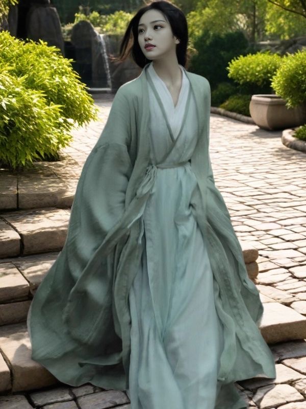 The green Hanfu with a style reminiscent of the Wei and Jin Dynasties