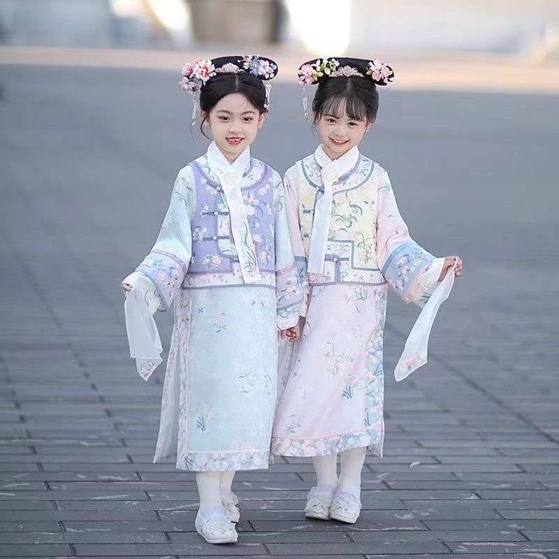 Girls hanfu qing Dynasty Traditional Hanbok Dress for Girls