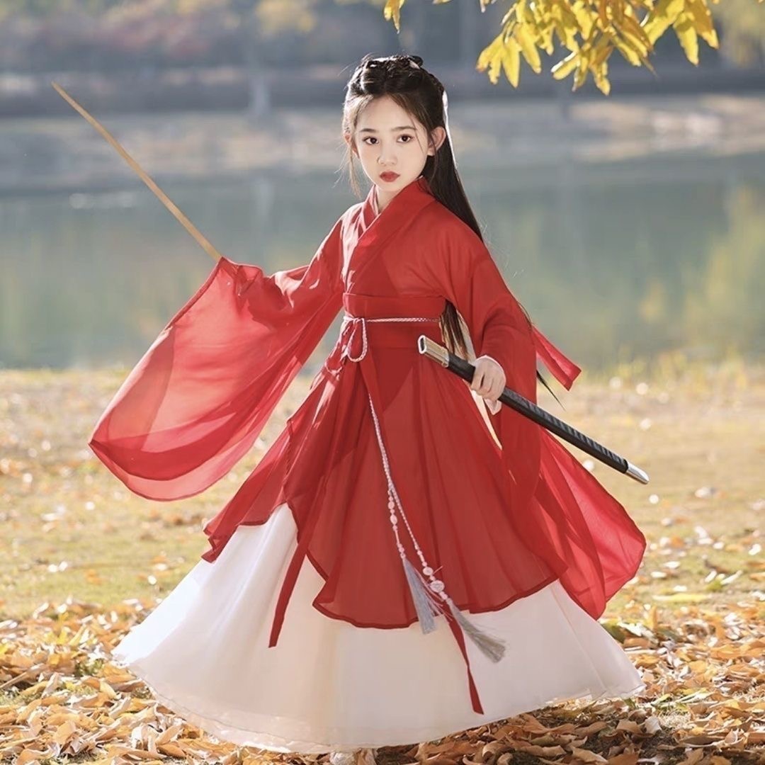 Girls hanfu red Traditional Hanfu Dress