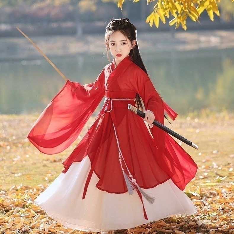 Girls hanfu red Traditional Hanfu Dress