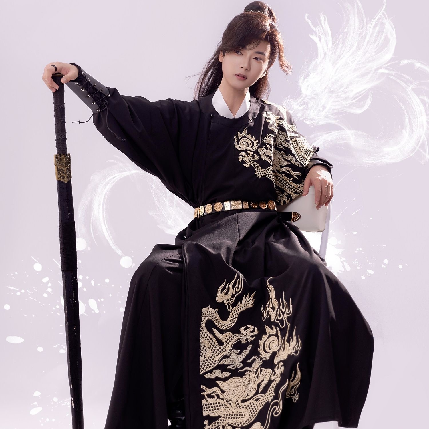 Traditional Asian Attire with Dragon Embroidery