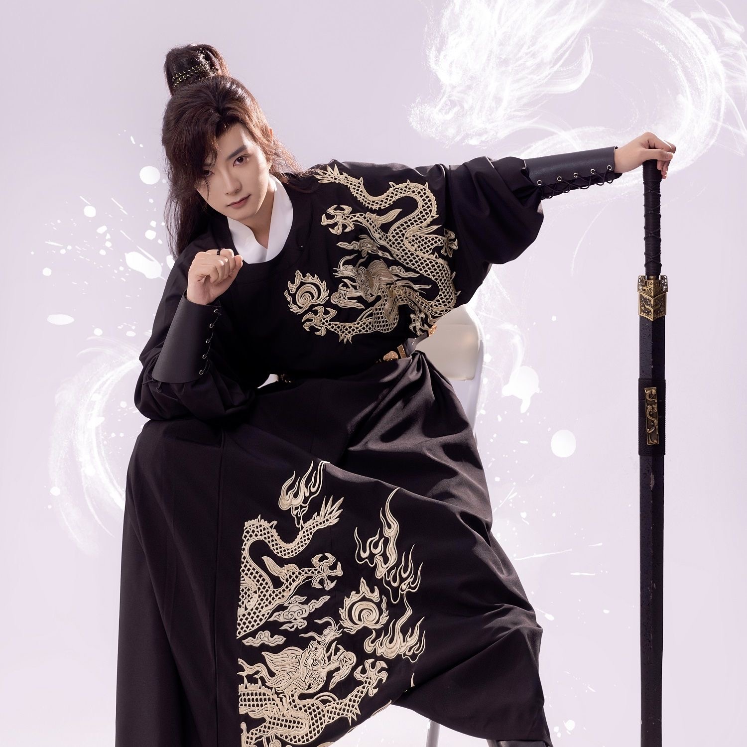 Traditional Asian Attire with Dragon Embroidery