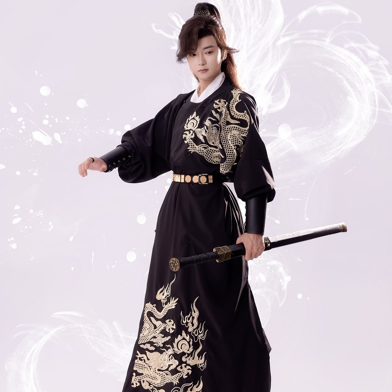 Traditional Asian Attire with Dragon Embroidery