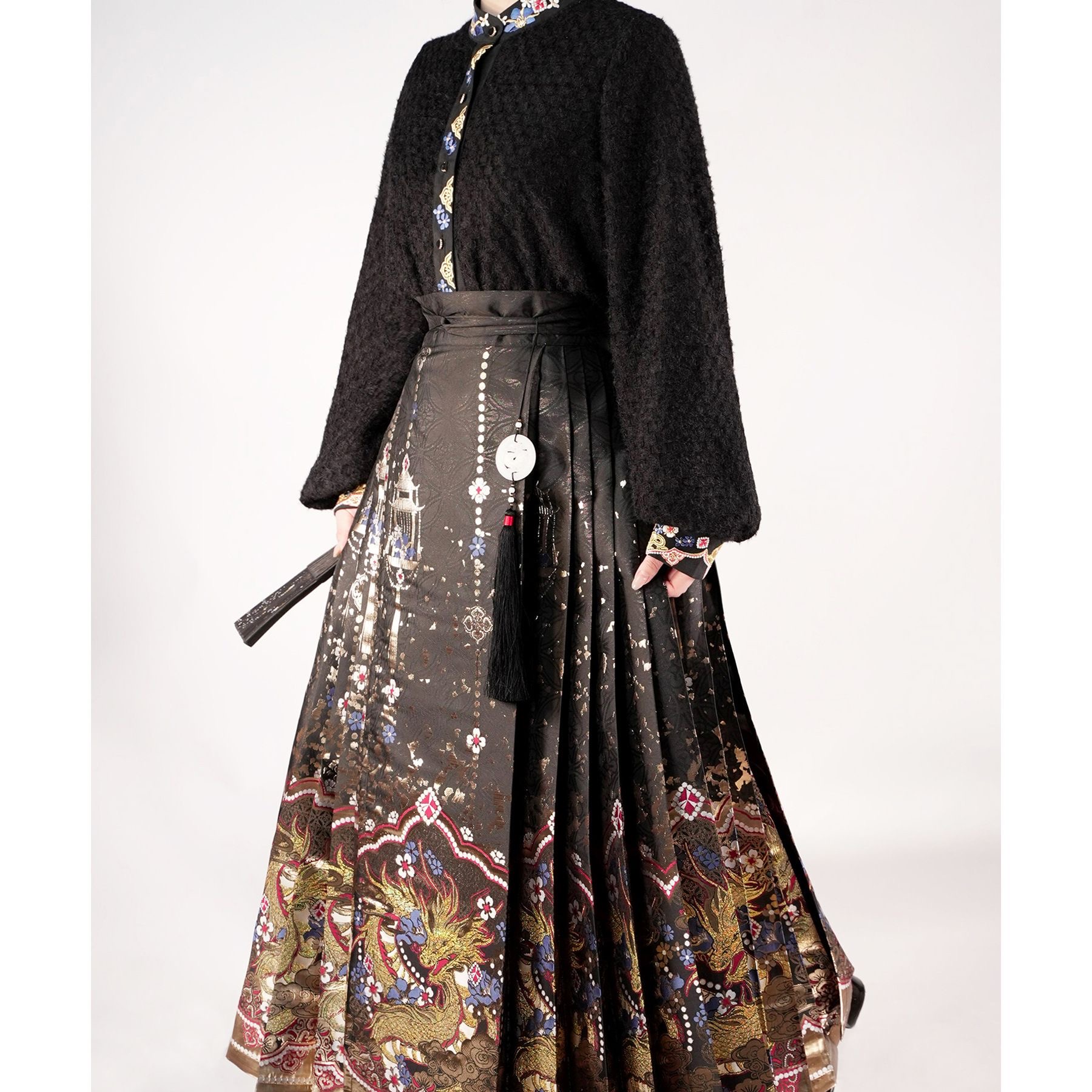 Elegant Dragon-Print Dress horse-faced skirt 