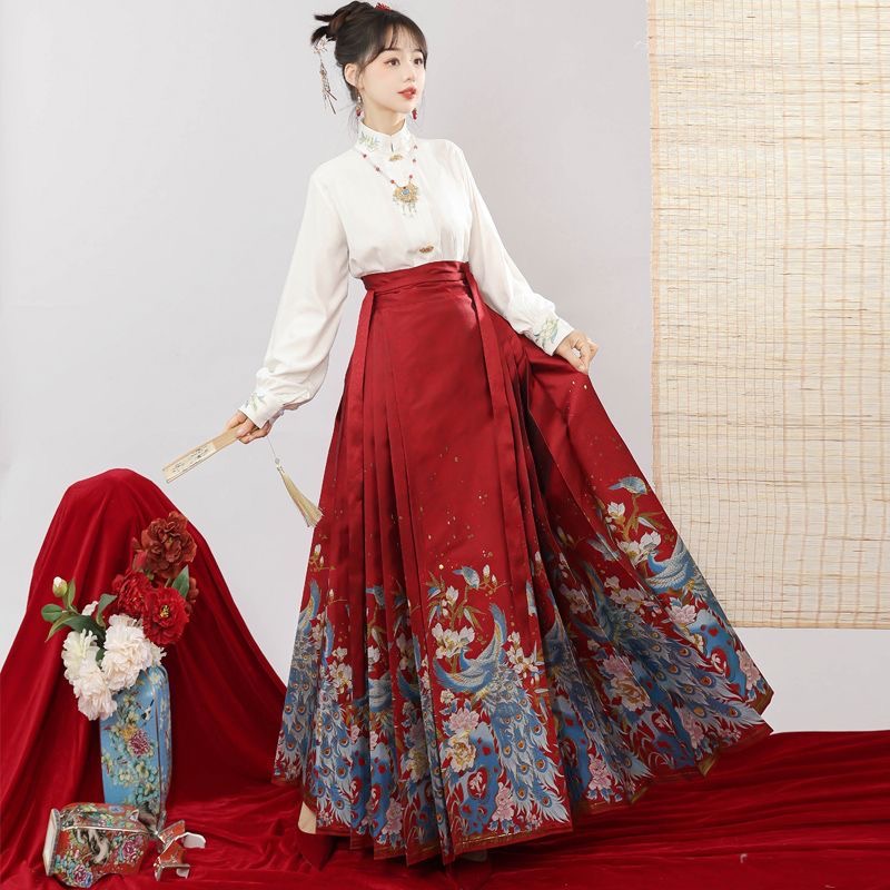 Traditional Long Skirt with Peacock Design