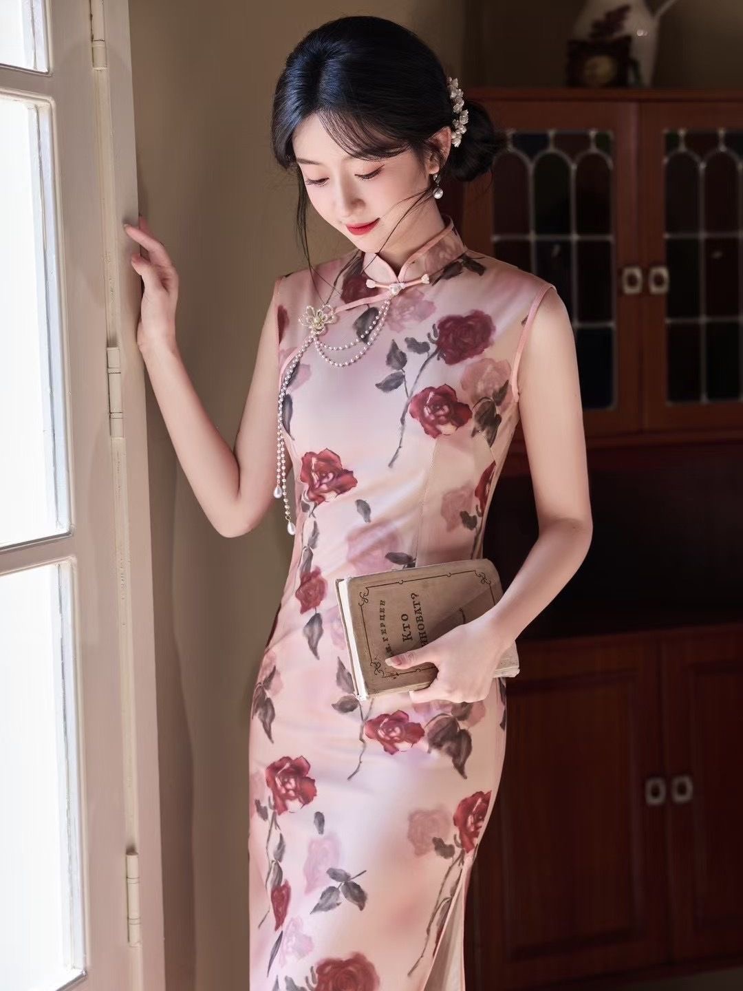 Pink Floral Cheongsam Dress