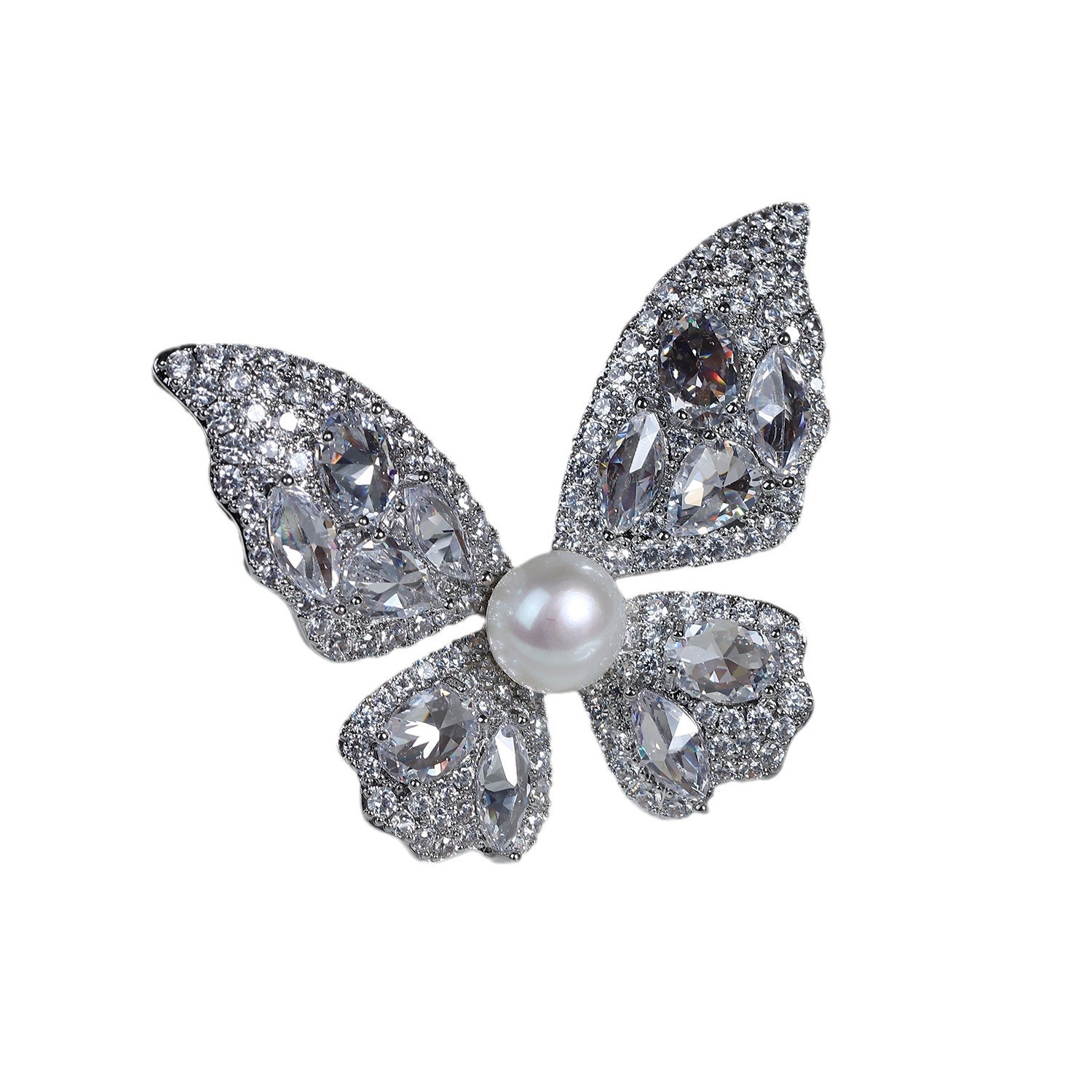 Butterfly Brooch with Crystals and Pearl