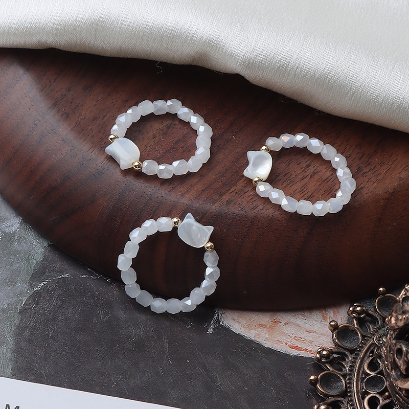 Handcrafted White Beaded Rings