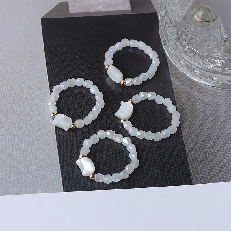 Handcrafted White Beaded Rings