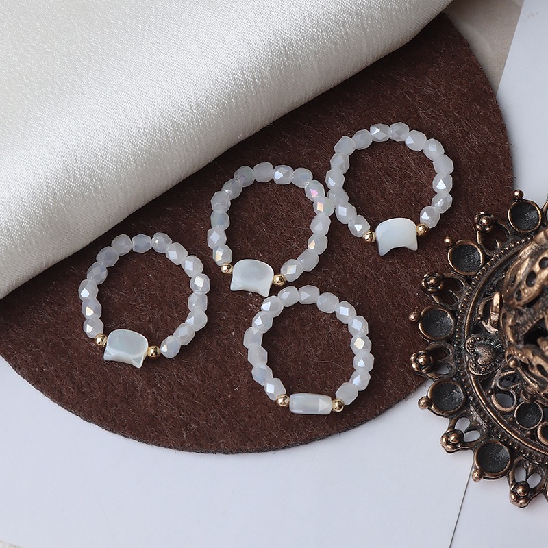 Handcrafted White Beaded Rings