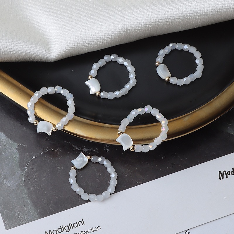 Handcrafted White Beaded Rings