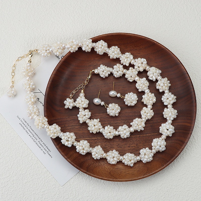 Elegant Pearl Bracelet necklace earrings Jewelry set 