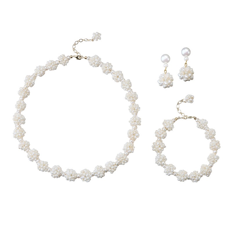 Elegant Pearl Bracelet necklace earrings Jewelry set 