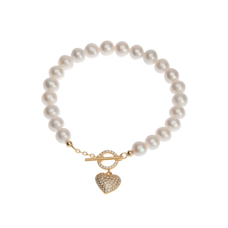 Pearl Bracelet with Heart Charm