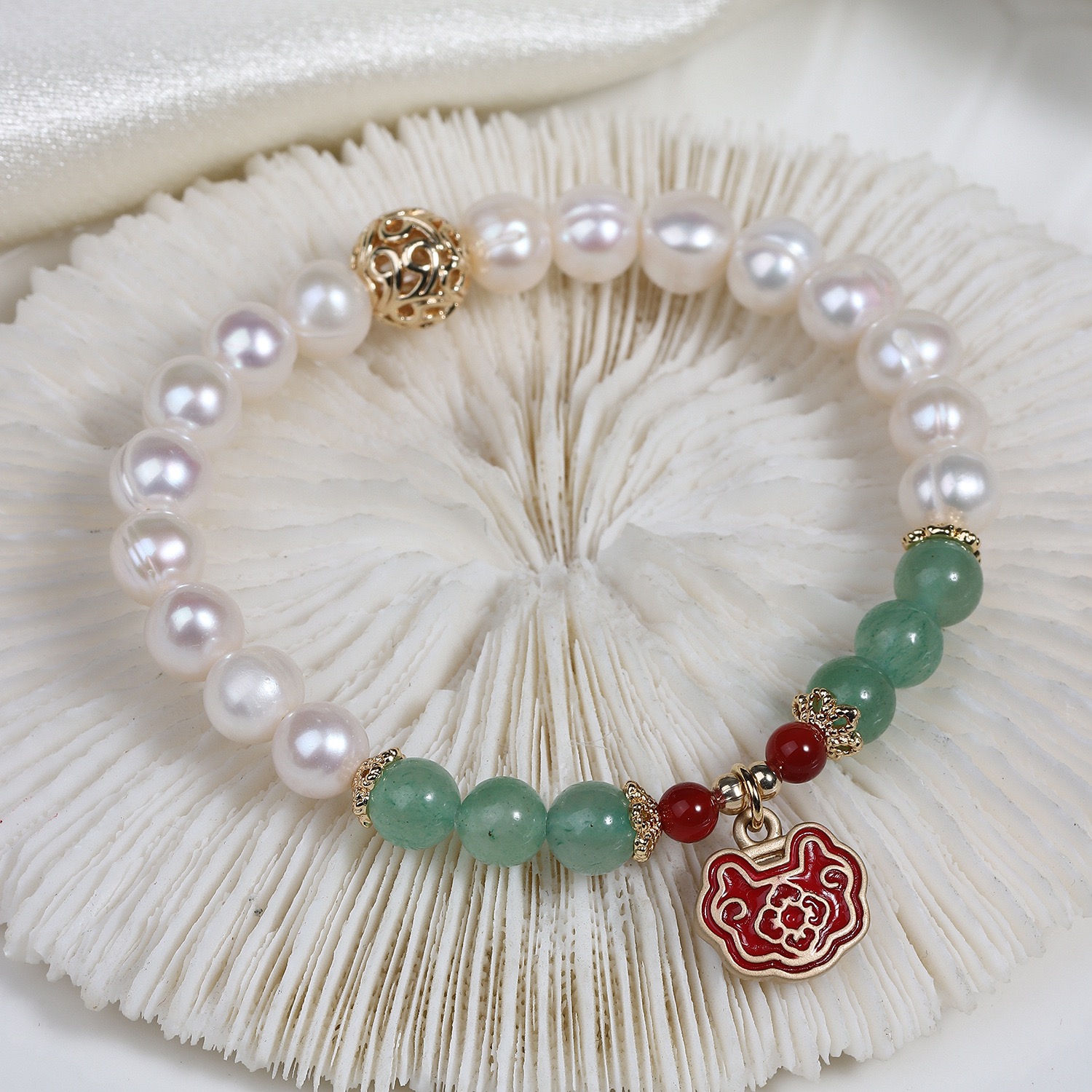 Elegant Pearl and Jade Bracelet