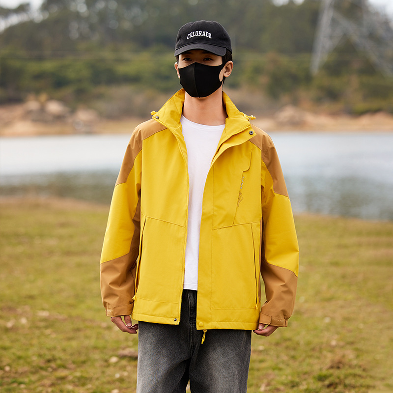 Men/ women couple Yellow and Brown Hooded Jacket