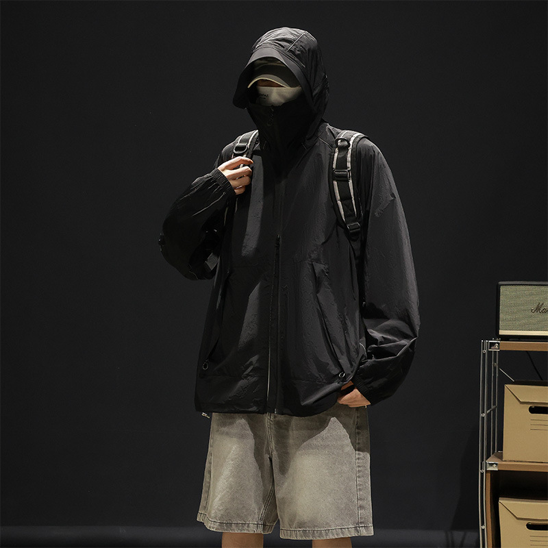 Black Hooded Windbreaker Jacket