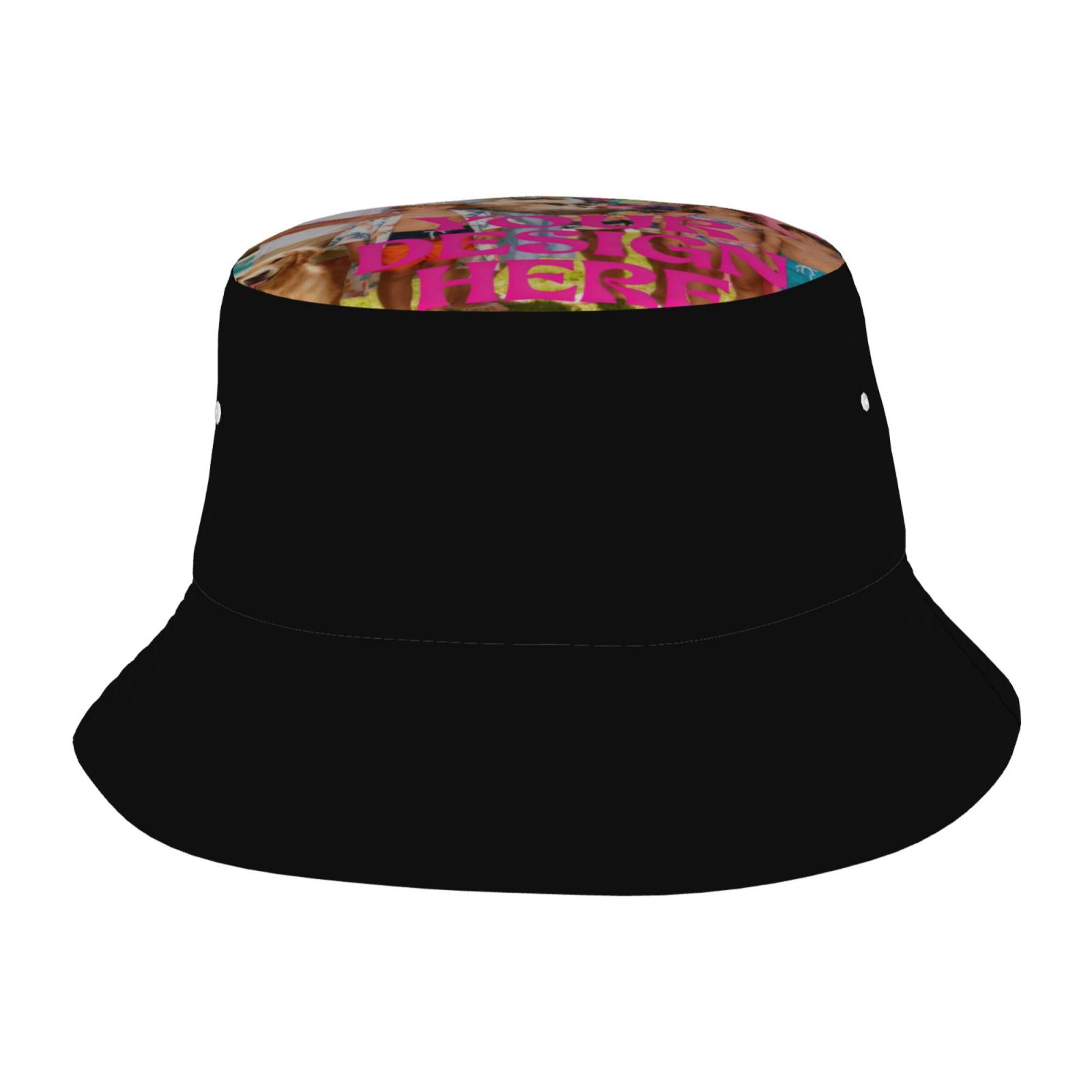 print on demand Black Bucket Hat with Printed Top