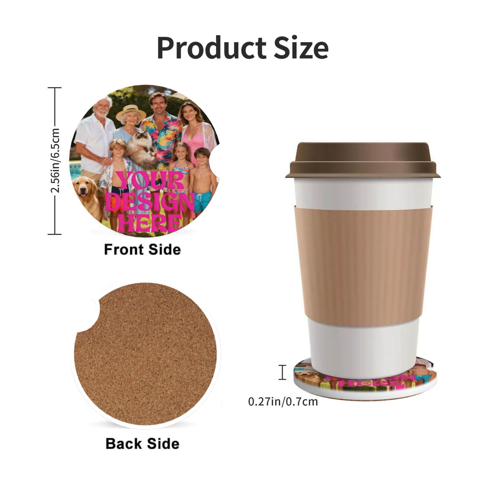 Custom Cork Coaster car cup holder pads 2pcs