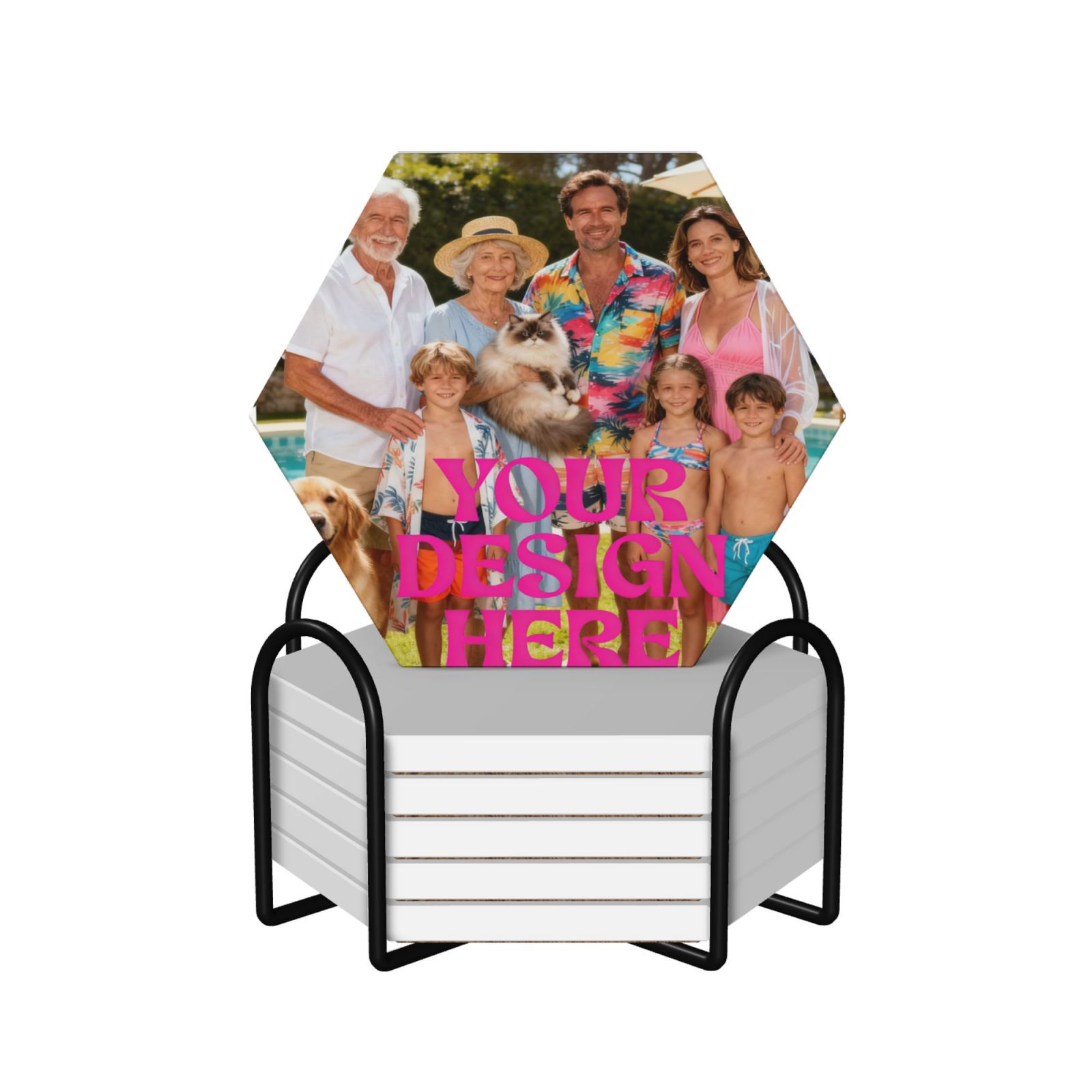 Custom Hexagonal Photo Coaster Set
