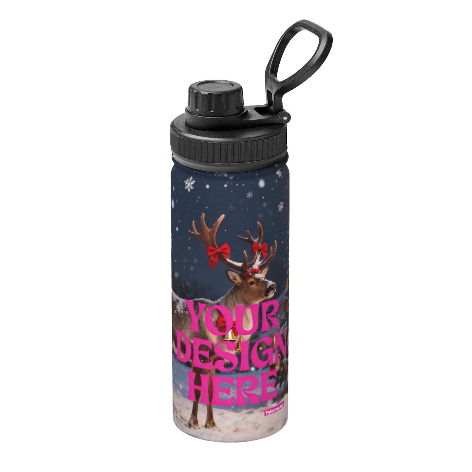 Customizable Reindeer Christmas Water Bottle