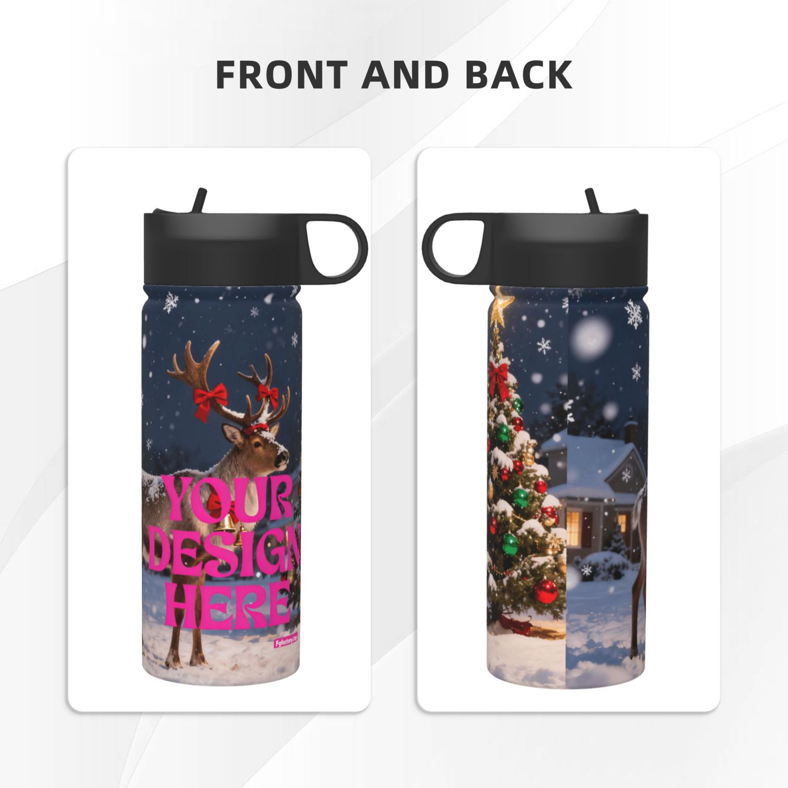 Custom Reindeer Design Water Bottle