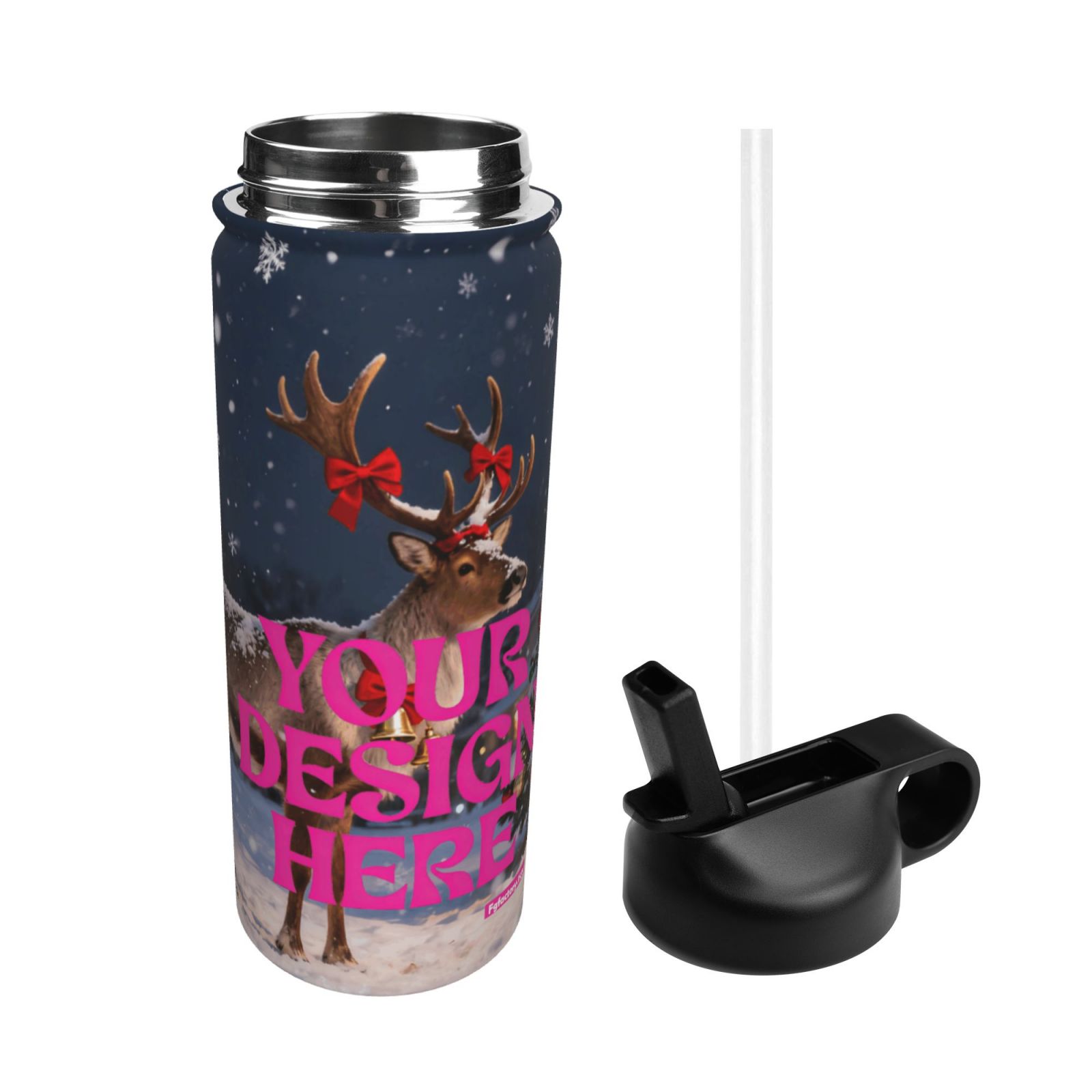 Custom Reindeer Design Water Bottle