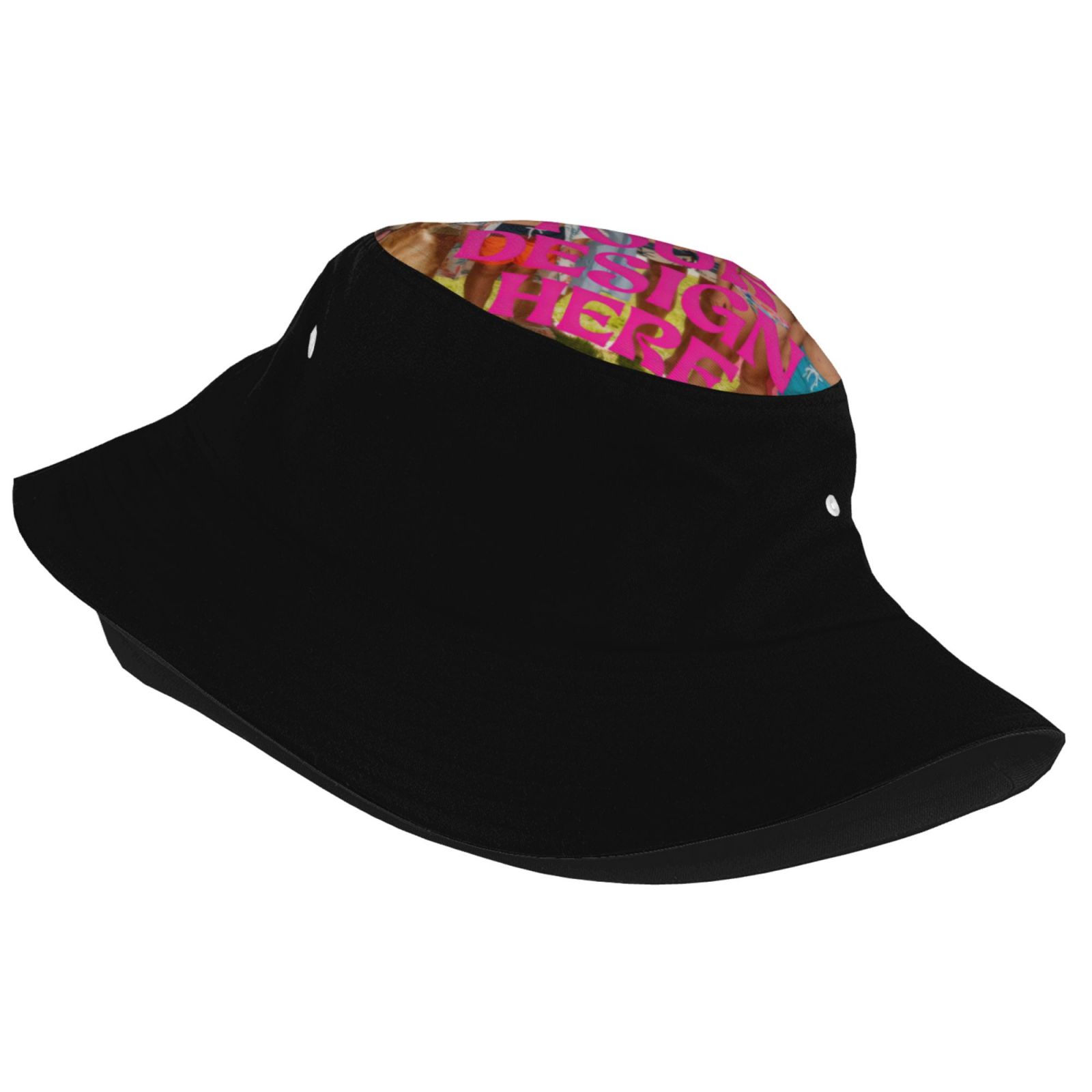 print on demand Black Bucket Hat with Printed Top