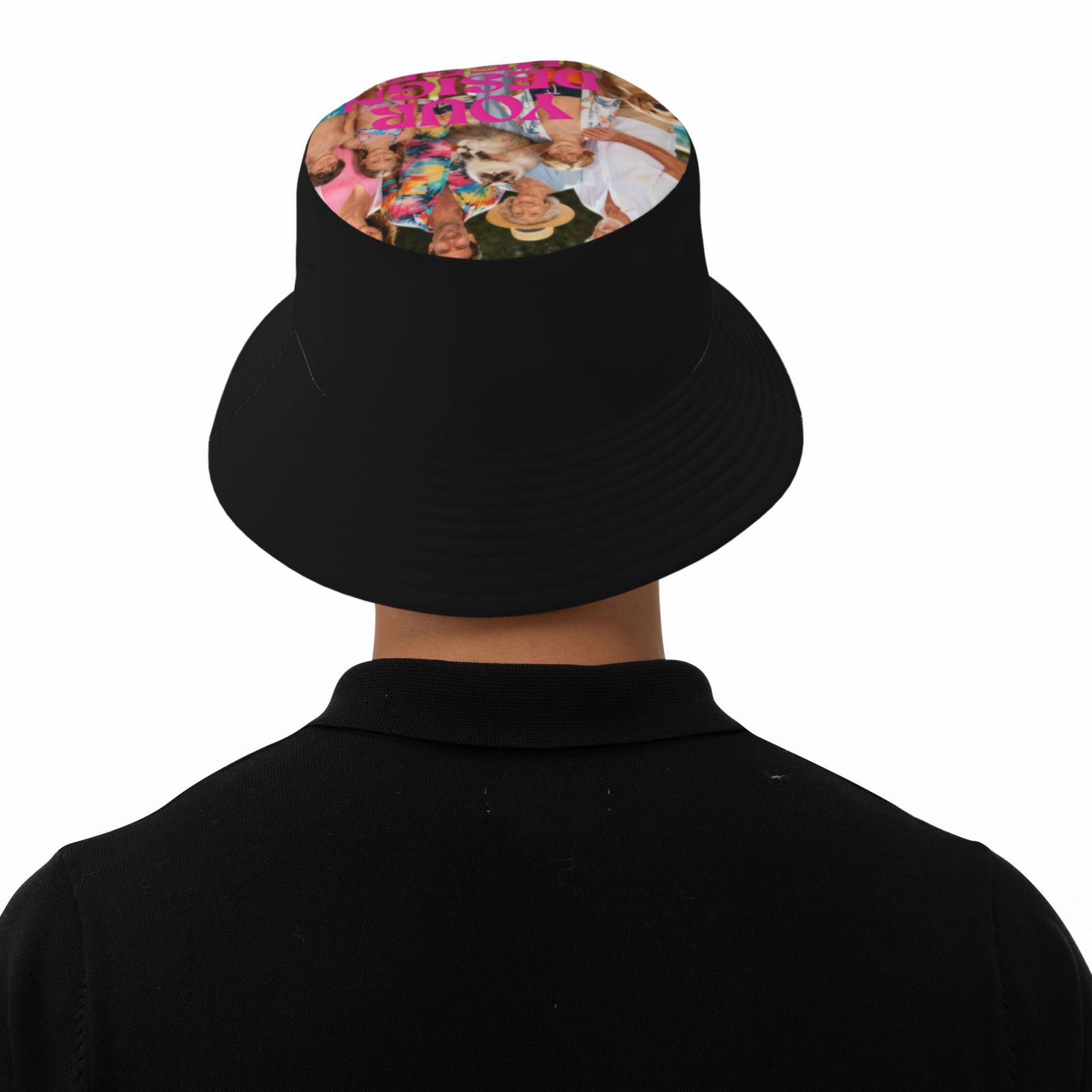 print on demand Black Bucket Hat with Printed Top