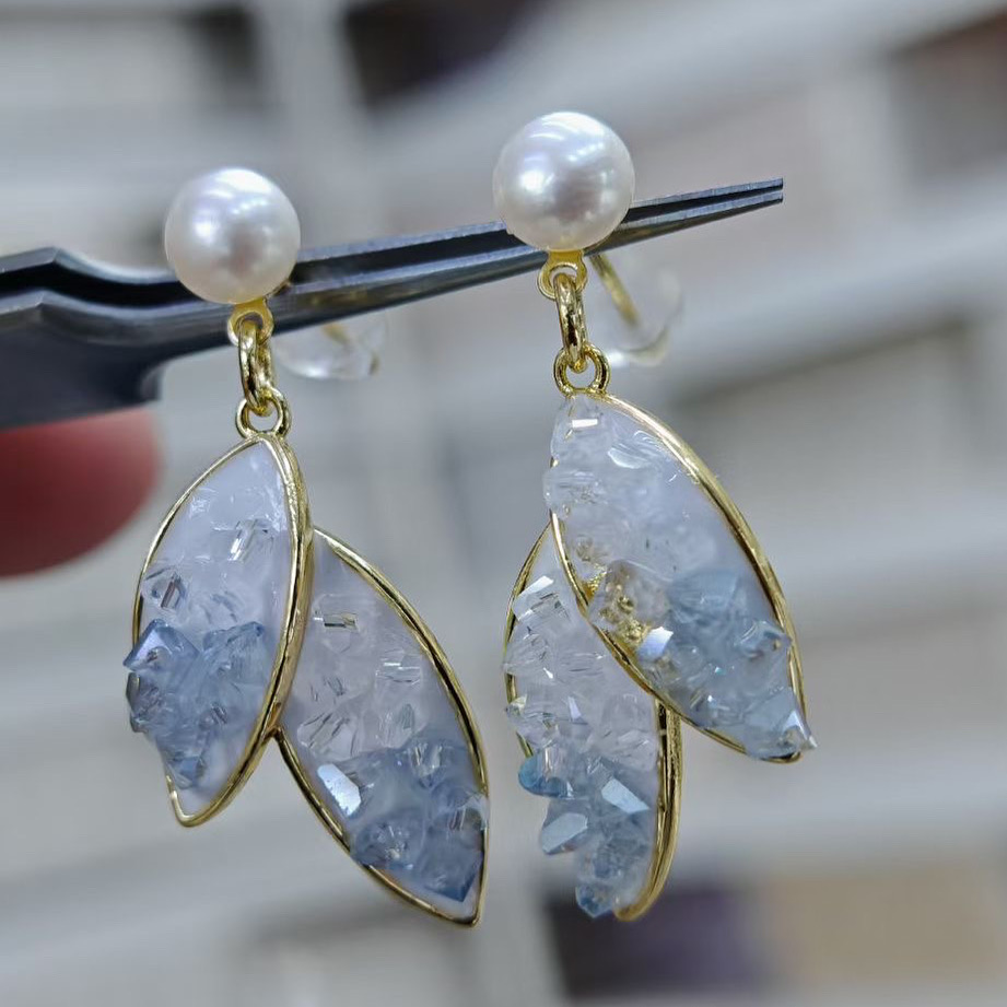 Pearl and Crystal Leaf Earrings