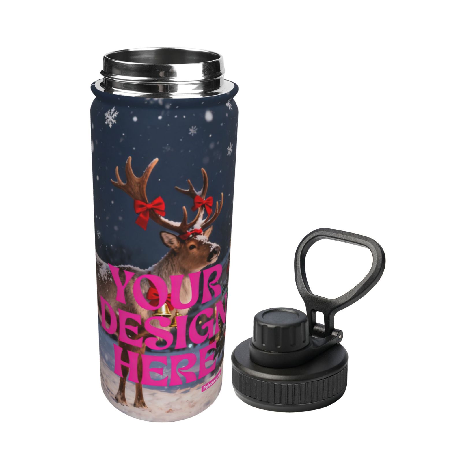 Customizable Reindeer Christmas Water Bottle
