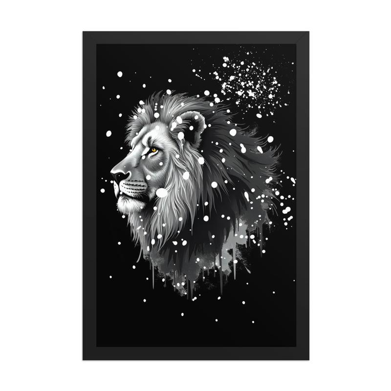 Sacred Lion on Black and White Framed poster